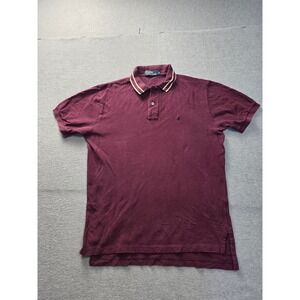 Polo Ralph Lauren Mens Burgundy Cotton Pique Polo Shirt Tipped Collar Medium‎